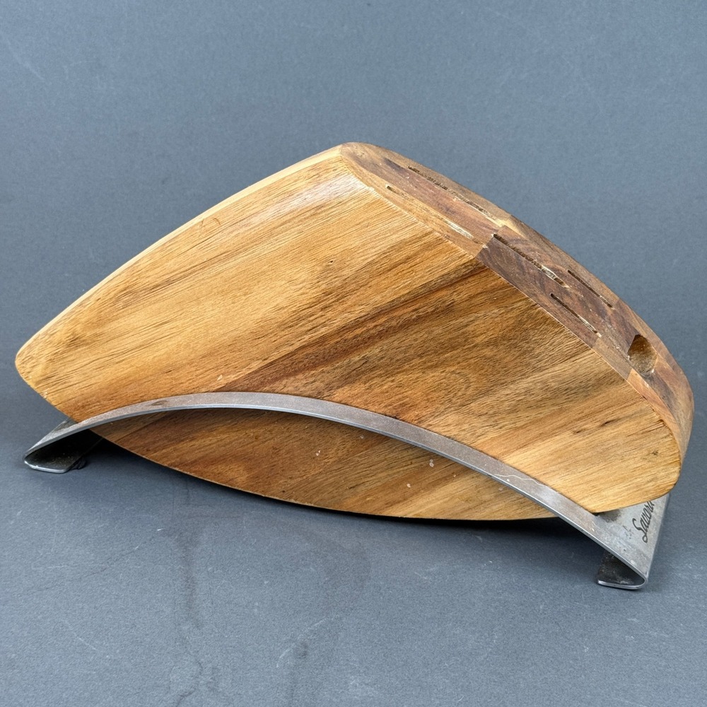 Savora Acacia Wood Knife Block Stainless Steel Base Brown Good Modern Design